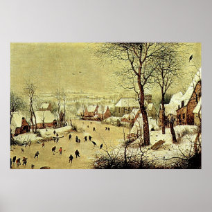 Winter Landscape with Skaters and Bird Trap (1565) Poster