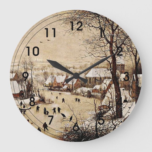 Winter Landscape with Skaters Large Clock (Front)