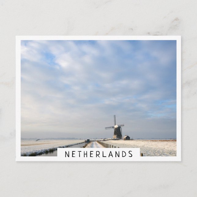 Winter landscape with snow and windmill in Holland Postcard (Front)