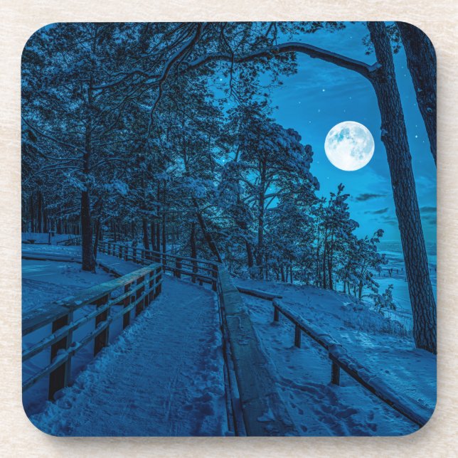 Winter landscape with snow covered pine forest coaster (Front)