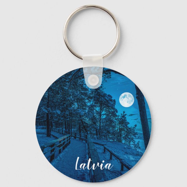 Winter landscape with snow covered pine forest key ring (Front)