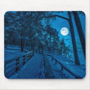 Winter landscape with snow covered pine forest mouse pad