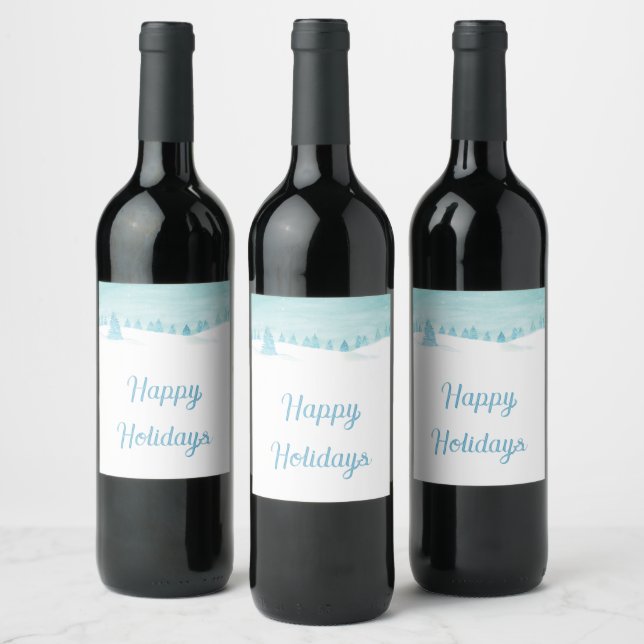 Winter Landscape With Spruce Trees Happy Holidays Wine Label (Bottles)