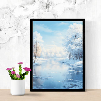 winter landscape with tranquil frozen lake  poster