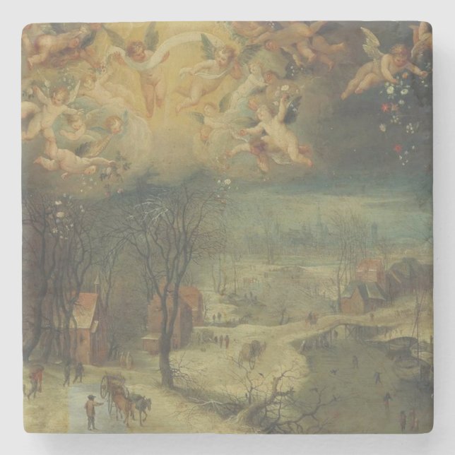 Winter Landscape With Villagers Gathering Wood Stone Coaster (Front)