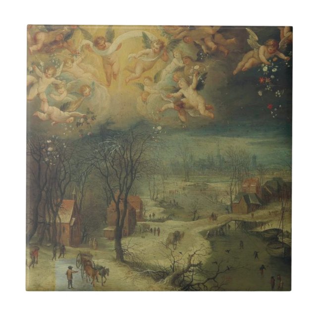 Winter Landscape With Villagers Gathering Wood Tile (Front)