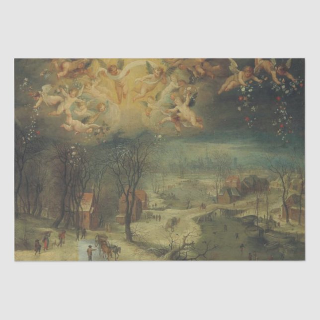 Winter Landscape With Villagers Gathering Wood Tissue Paper (Front)