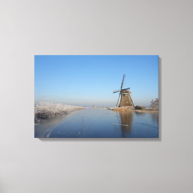 Winter landscape with windmill and ice canvas print (Front)