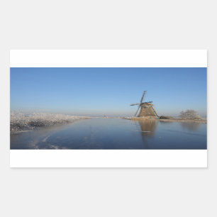 Winter landscape with windmill and ice rectangular sticker
