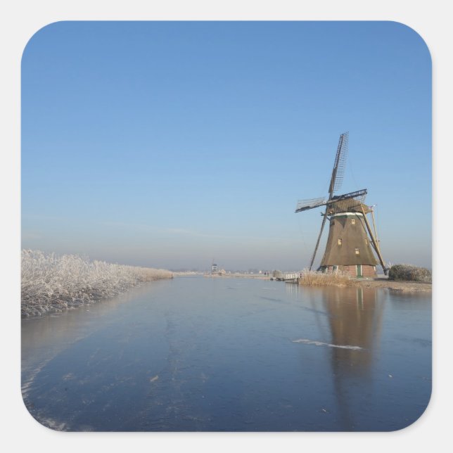 Winter landscape with windmill and ice square sticker (Front)