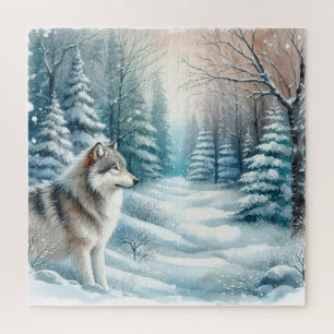Winter Landscape With Wolf Jigsaw Puzzle