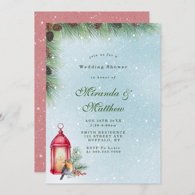 Winter lantern and Bird Wedding Shower Invites (Front/Back)