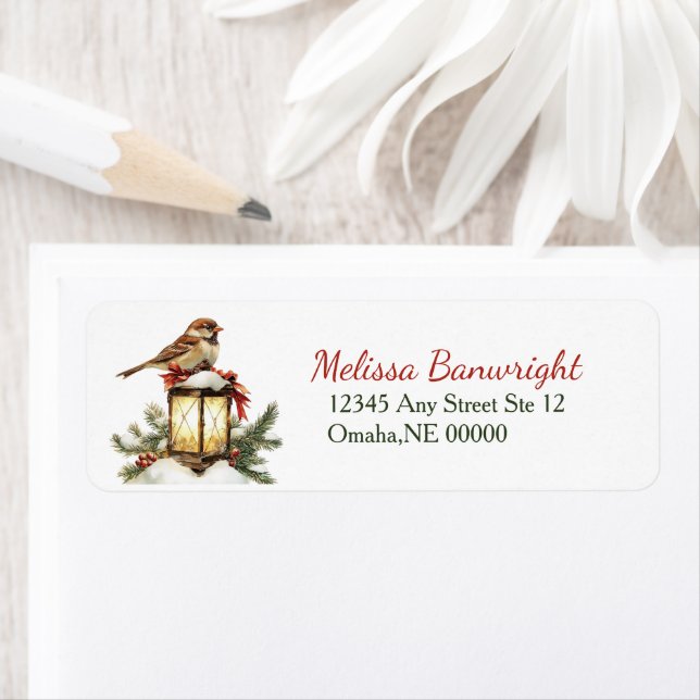 Winter Lantern and Chickadee Return Address (Insitu)