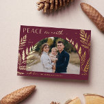 Winter Laurel | Peace on Earth Photo<br><div class="desc">A chic and elegant holiday card design featuring a single horizontal or landscape-oriented photo in a unique arched layout, embellished with finely detailed botanical foliage in luxe gold foil. "Peace on Earth" appears at the top left, with your family name along the bottom. A refined nature-inspired choice for your Christmas...</div>