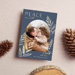 Winter Laurel | Peace On Earth Photo Holiday Card<br><div class="desc">A chic and elegant holiday card design featuring a single vertical or portrait-orientated photo in a unique arched layout,  embellished with finely detailed botanical foliage. "Peace on Earth" appears at the top left,  with your family name at the lower right. A refined nature-inspired choice for your Christmas 2021 greetings.</div>
