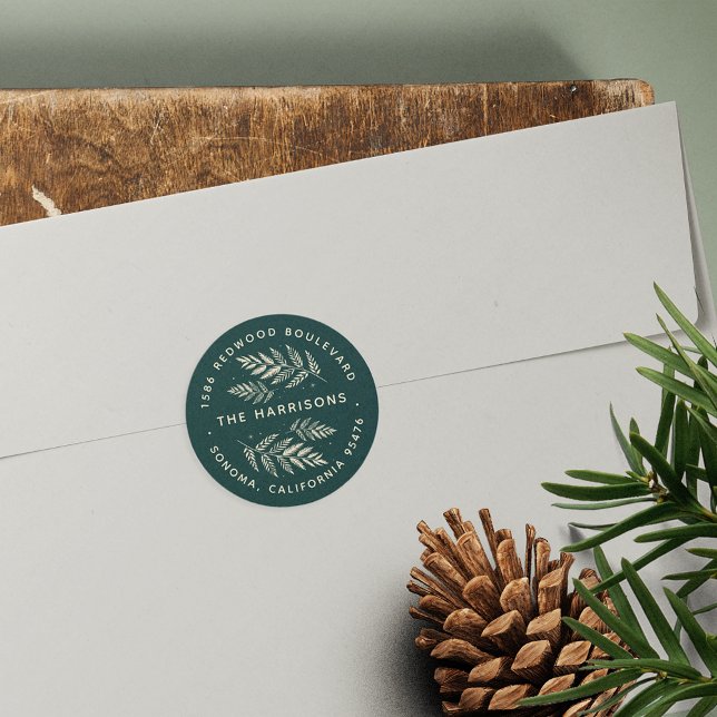 Winter Laurel Return Address Classic Round Sticker (Creator Uploaded)