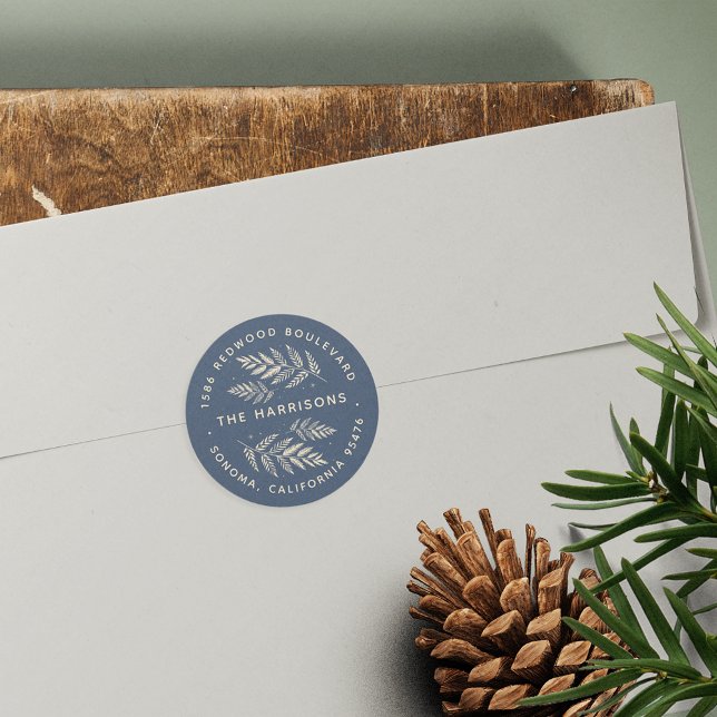Winter Laurel Return Address Classic Round Sticker (Creator Uploaded)