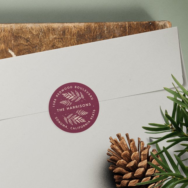 Winter Laurel Return Address Classic Round Sticker (Creator Uploaded)