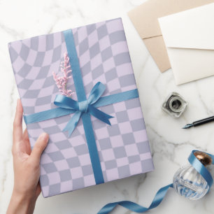 Winter Lavender Warped Checks Chequered Wrapping Paper