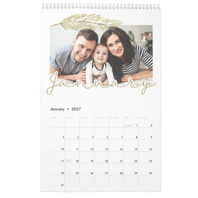 Winter leaf Single Page Calendar, Medium Calendar (Jan 2027)