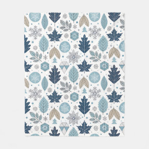 Winter Leaves and Snow Shapes Fleece Blanket