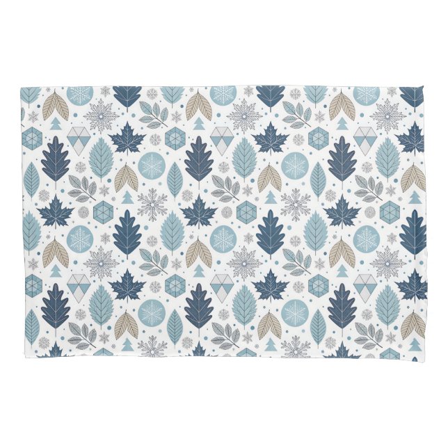 Winter Leaves and Snow Shapes Pillowcase (Front)