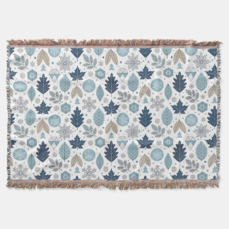 Winter Leaves and Snow Shapes Throw Blanket