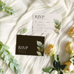 Winter Leaves Floral Watercolor Wedding RSVP Card