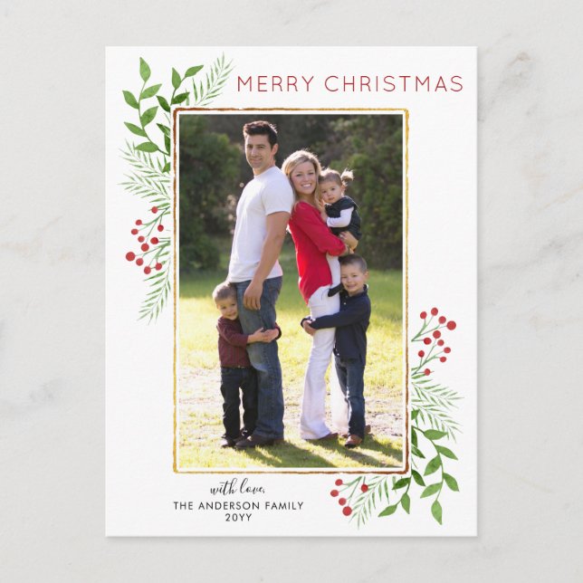Winter Leaves Foliage Berry Merry Christmas Photo Holiday Postcard (Front)