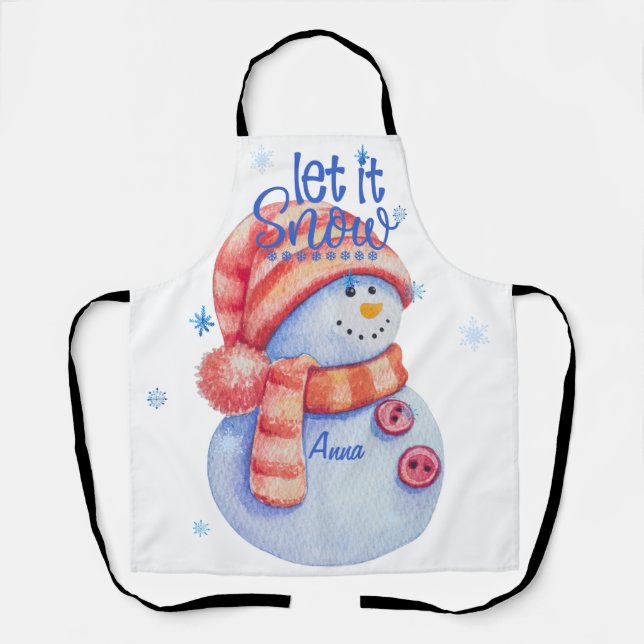 Winter Let It Snow Snowman Apron (Front)