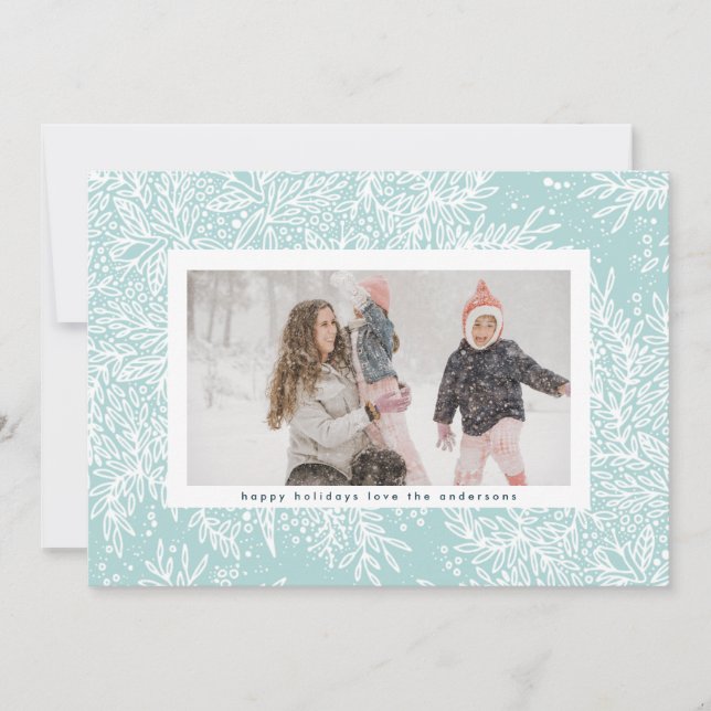 Winter Light Blue & Icy White Christmas Frame Holiday Card (Front)