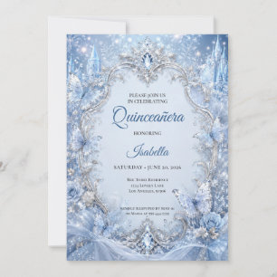 Winter Light Blue Silver Princess Quinceañera Invitation