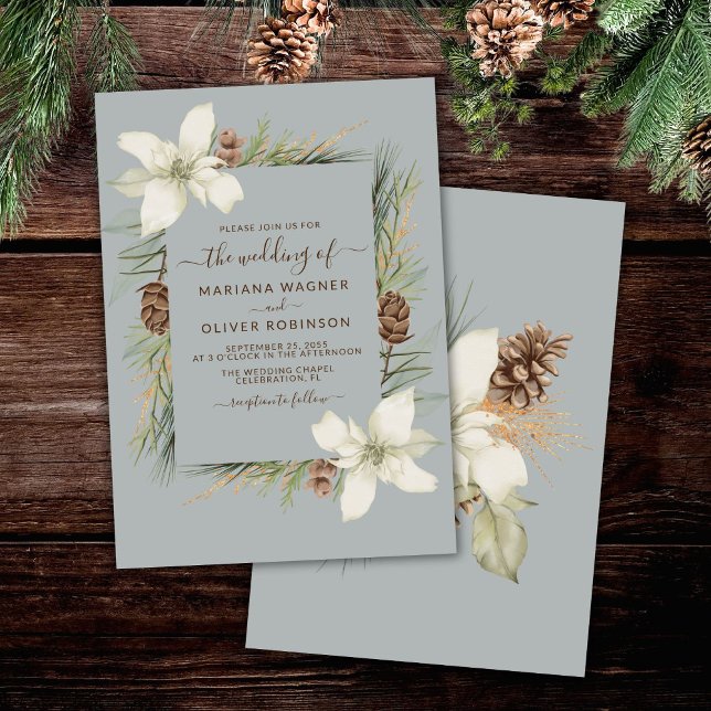 Winter Light Grey Elegant Script Wedding Invitation (Creator Uploaded)