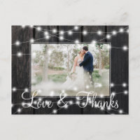Winter lights barn wood photo wedding thank you