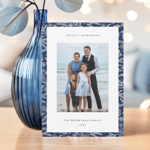 Winter Lights Modern Vertical Photo Hanukkah Holiday Card