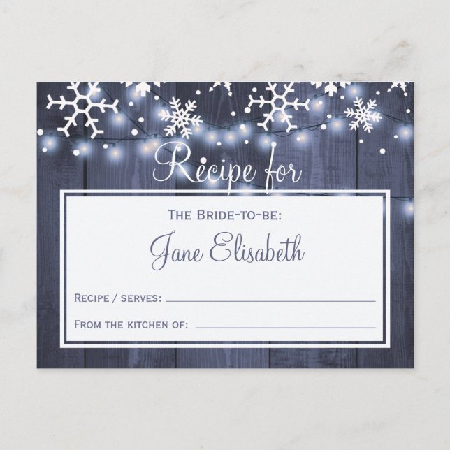 Winter lights rustic bride to be recipe card (Front)