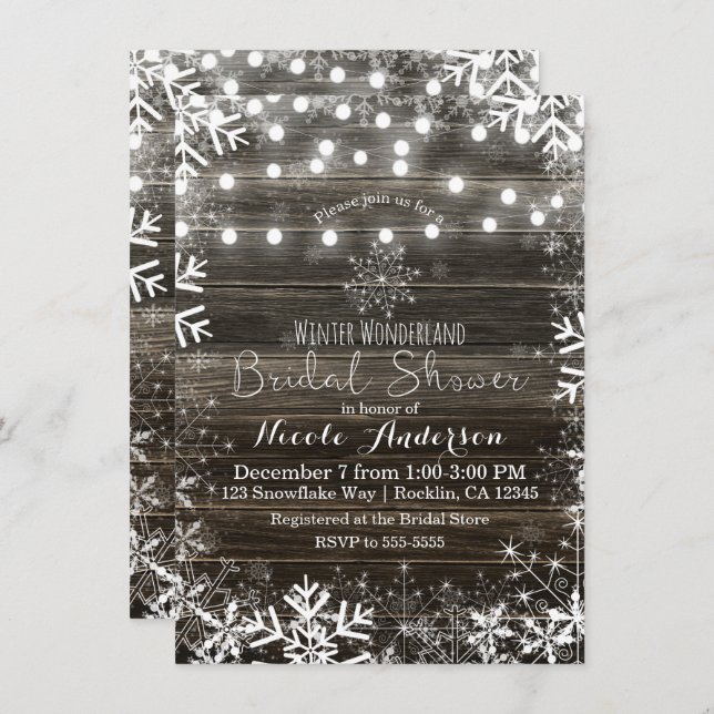 Winter Lights & Snowflakes Rustic Bridal Shower Invitation (Front/Back)