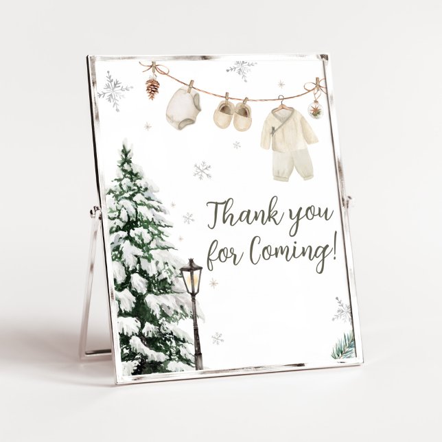 Winter Little Baby Clothes Thank you for Coming Poster (Merry Little Winter Baby Clothes Baby Shower Thank you for Coming Sign)