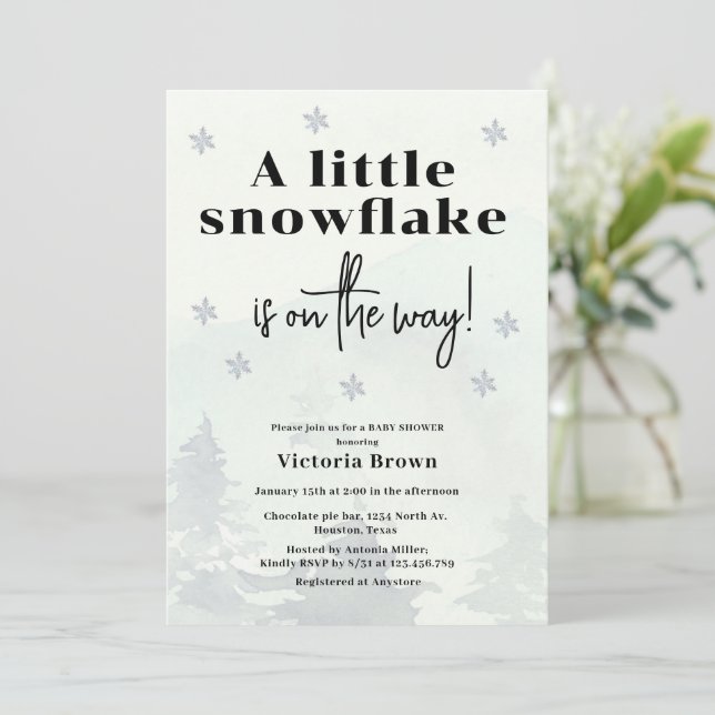 Winter Little Snowflake Baby Shower Invitation (Standing Front)