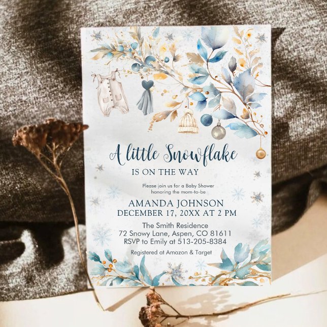 Winter Little Snowflake Clothesline Baby Shower  Invitation (Creator Uploaded)