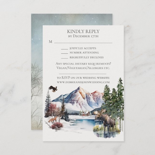 Winter Lodge in the Mountains RSVP Invitation (Front/Back)