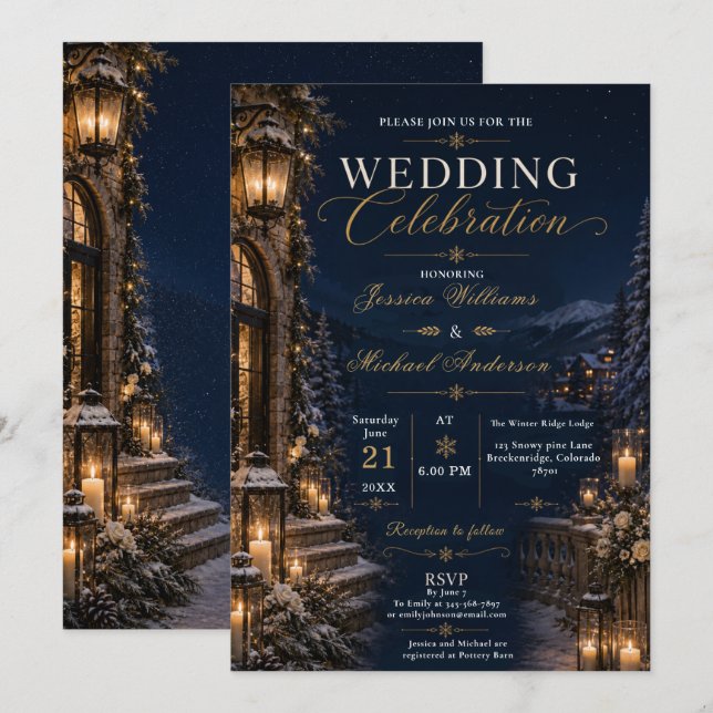 Winter Lodge Wedding Invitation (Front/Back)
