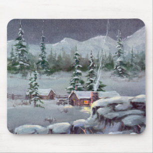 WINTER LOG CABIN by SHARON SHARPE Mouse Pad