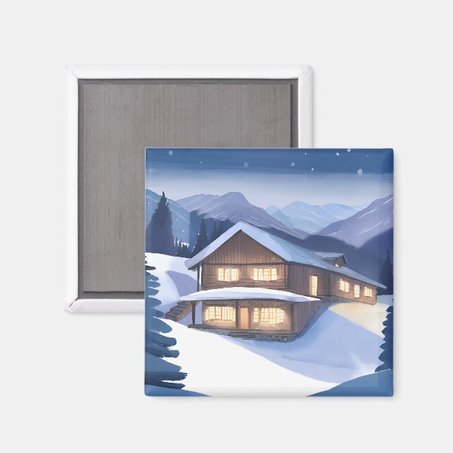 Winter Log Cabin Magnet (Front/Back)