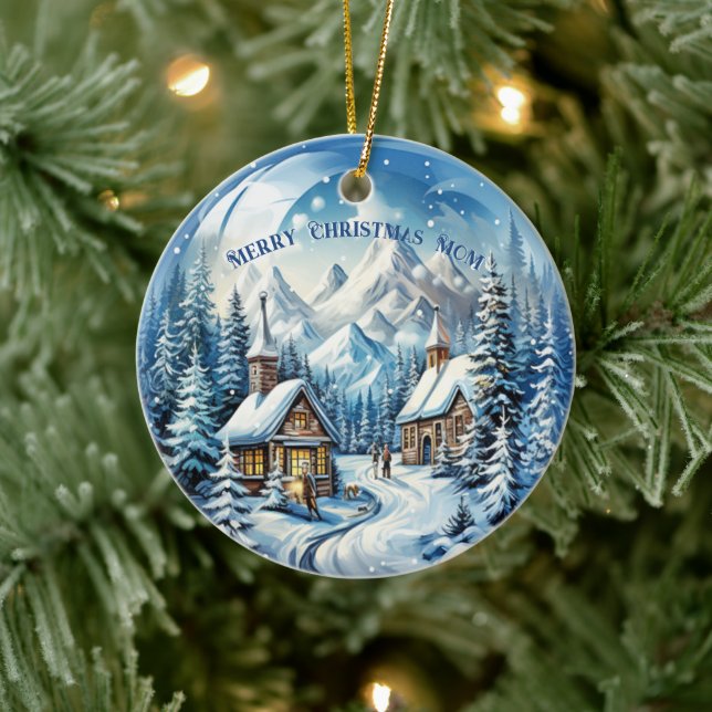 Winter Log Cabin Mountains Pinetrees Ceramic Tree Decoration (Tree)