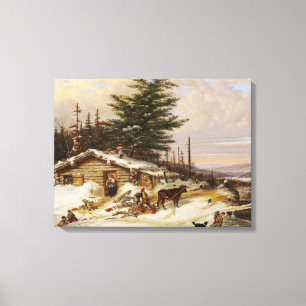 Winter Log House art canvas print