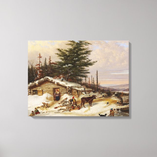 Winter Log House art canvas print (Front)