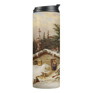 Winter Log House art custom monogram tumbler