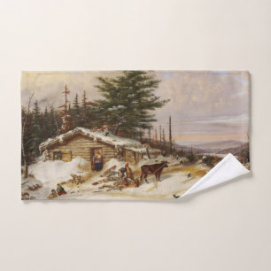 Winter Log House art hand towel