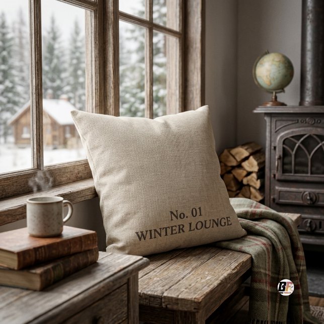Winter Lounge Rustic Typography Beige Cushion (Creator Uploaded)